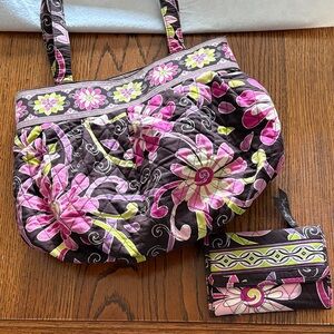 Vera Bradley Pink and Brown Floral Purse and Matching Wallet